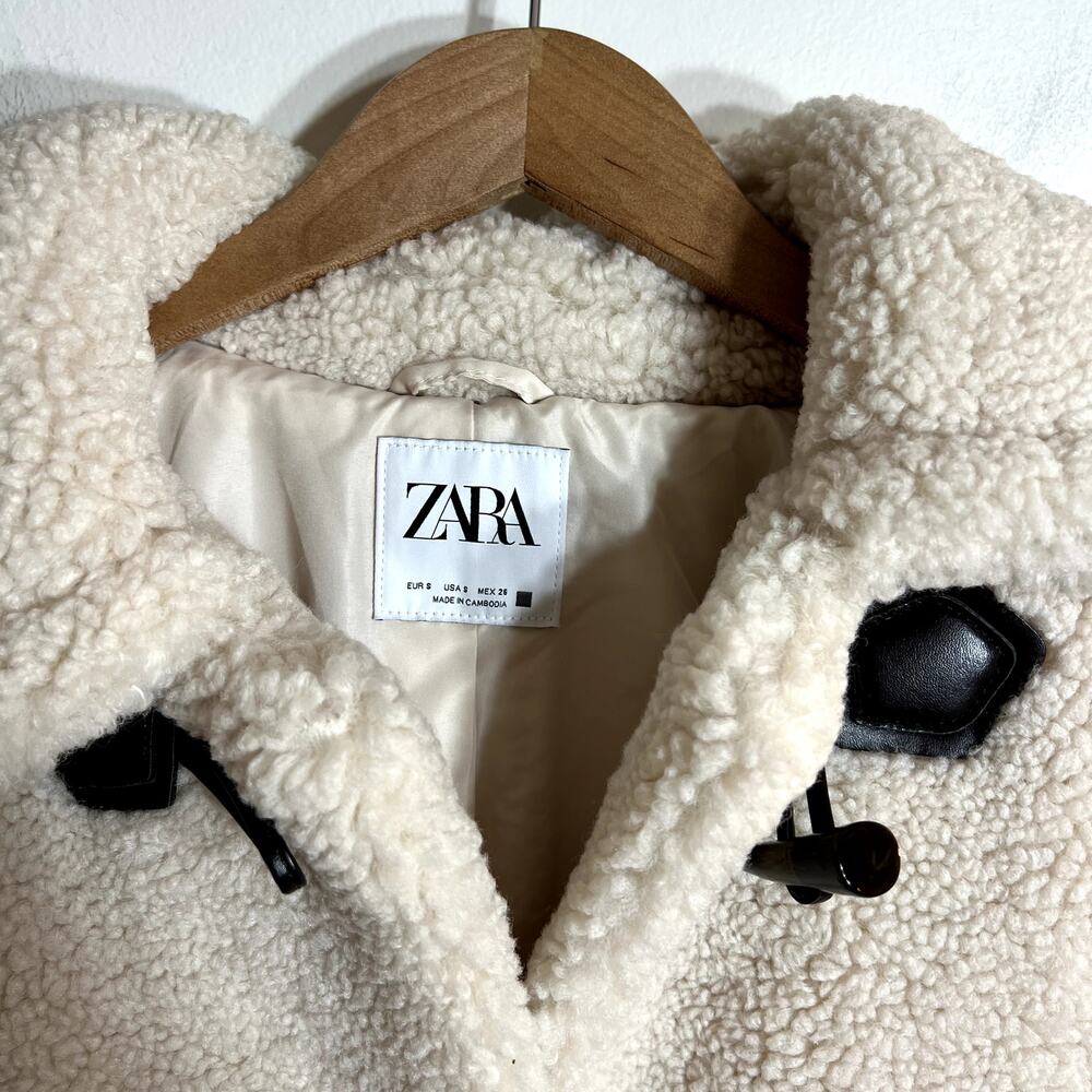 Zara Cream Long Teddy Coat - Picture 4 of 7